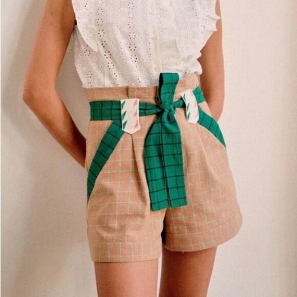 Sezane Arthus High Waist Embroidered Cotton Tan Shorts Size 34 / XS - Picture 1 of 7
